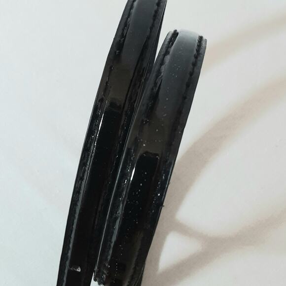 Black Patent Faux Leather Skinny Belt Medium Waist Silver Tone Hardware - Picture 7 of 10